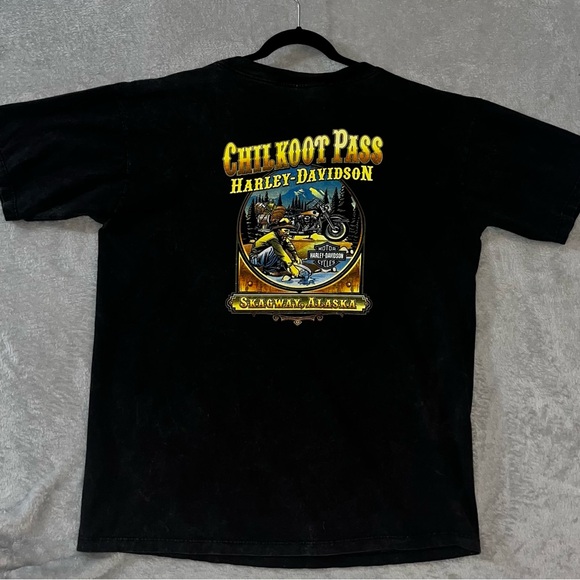 VTG Harley Davidson Shirt XL Black Short Sleeve Chilkoot Pass Skagway Alaska - Picture 2 of 6